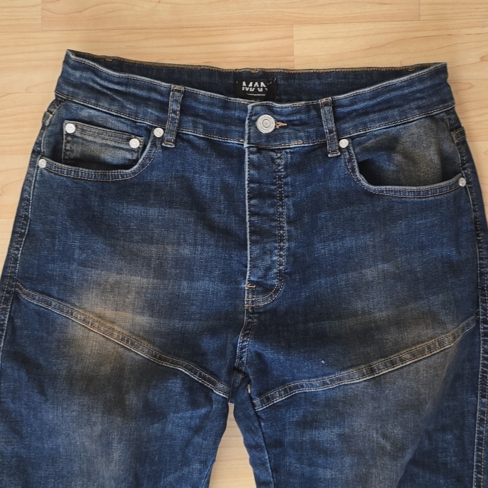 BoohooMAN Dark Blue Tall Stretch Skinny Jeans with Contrast Stitching Size 32 - Picture 3 of 11